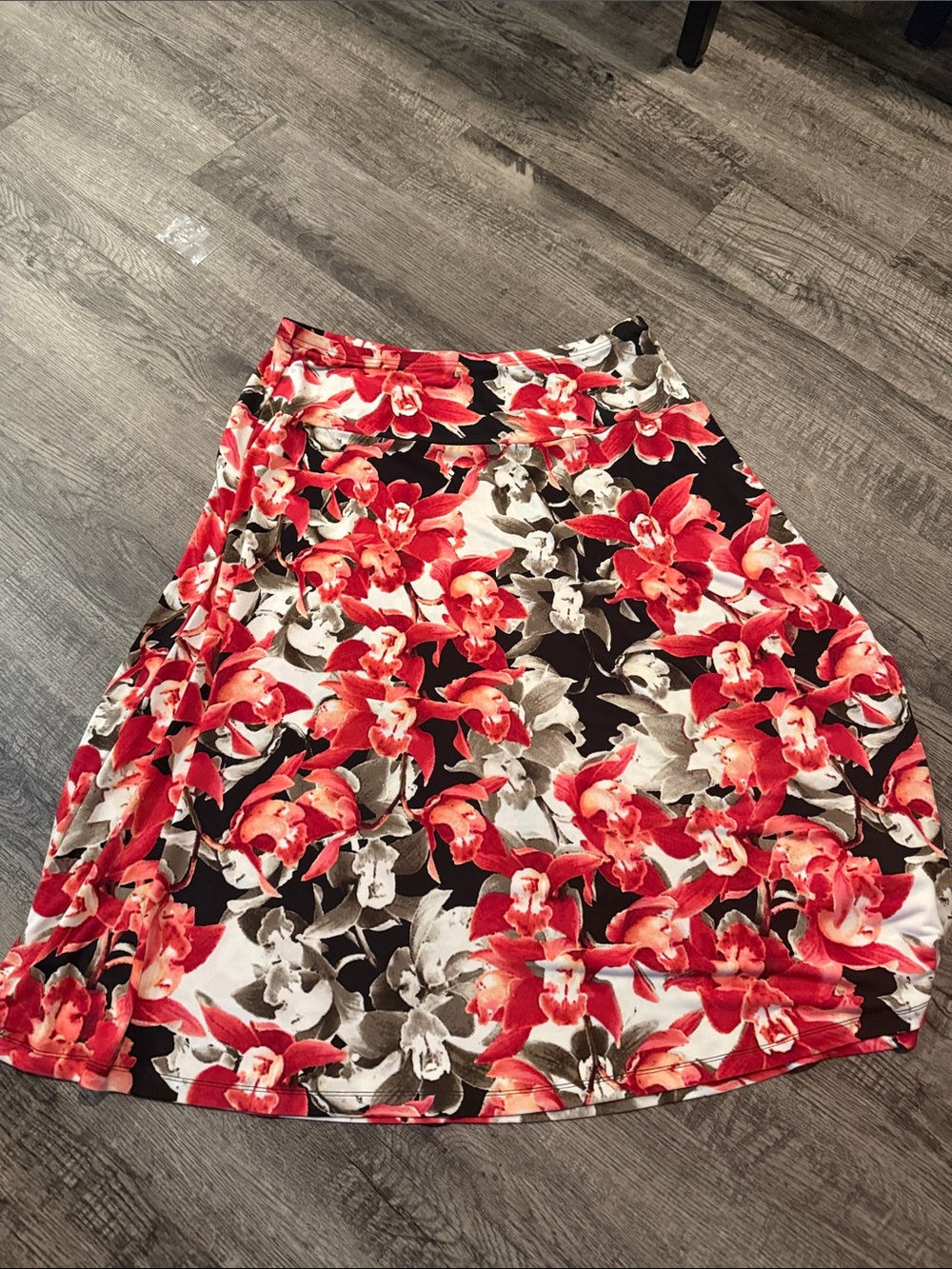 JM Collection Floral-Print Midi Skirt in Red, Black, Cream